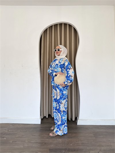 Çizgili Fermuarlı Takım - Mavi