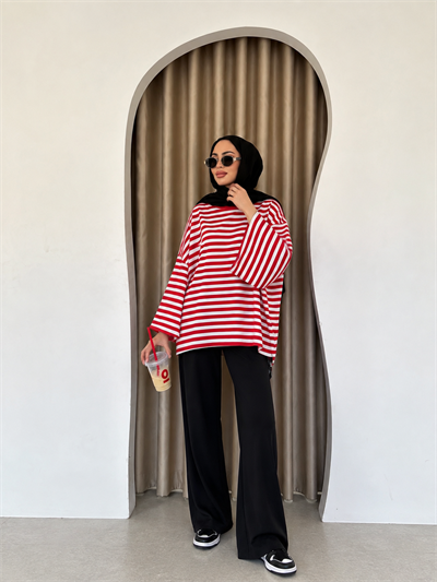 Çizgili Sweat - Kırmızı (ÖNSİPARİŞ)