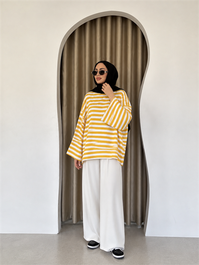 Çizgili Sweat - Sarı