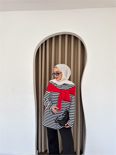 Çizgili Sweat - Siyah