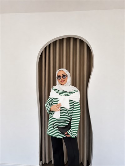 Çizgili Sweat - Yeşil