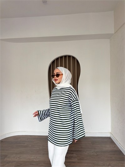 Çizgili Sweat - Yeşil