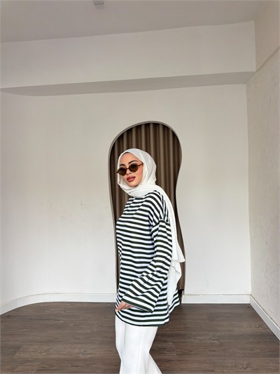 Çizgili Sweat - Yeşil