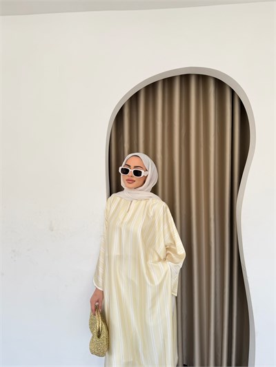 Çizgili Yırtmaçlı Tunik - Sarı