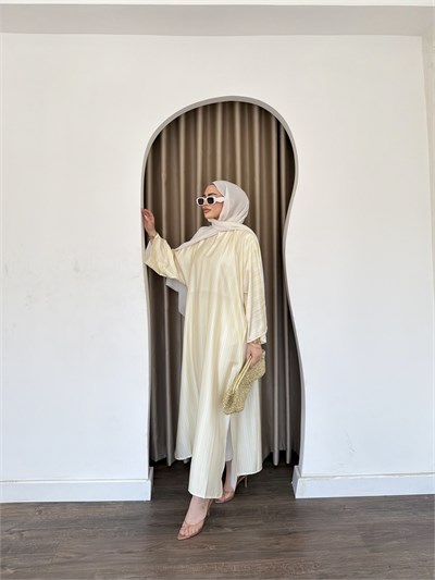 Çizgili Yırtmaçlı Tunik - Sarı