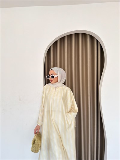Çizgili Yırtmaçlı Tunik - Sarı