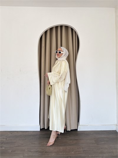 Çizgili Yırtmaçlı Tunik - Sarı
