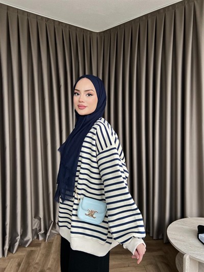 Çizgili Zey Sweat - Lacivert