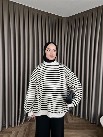 Çizgili Zey Sweat - Siyah
