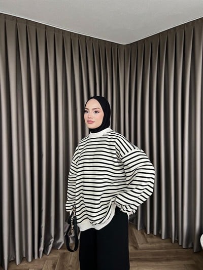 Çizgili Zey Sweat - Siyah