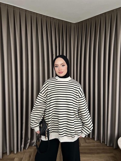 Çizgili Zey Sweat - Siyah
