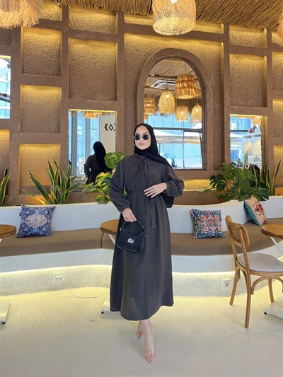 Damla Bağlamalı Elbise -Kahve