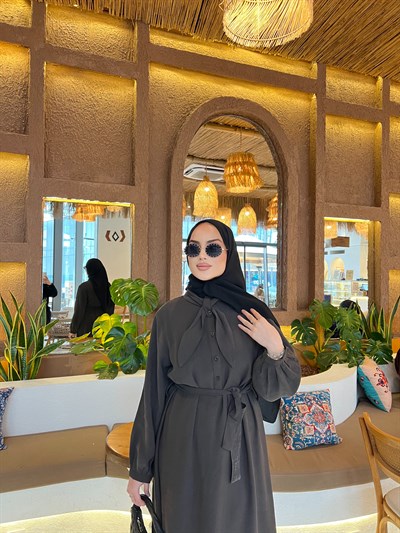 Damla Bağlamalı Elbise -Kahve