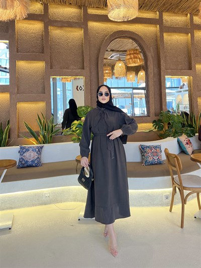 Damla Bağlamalı Elbise -Kahve