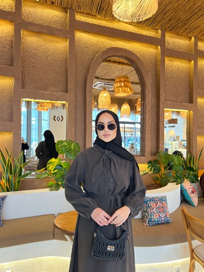 Damla Bağlamalı Elbise -Kahve