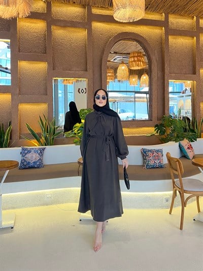 Damla Bağlamalı Elbise -Kahve