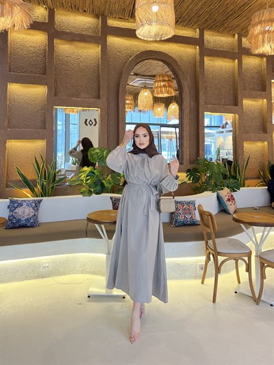 Damla Bağlamalı Elbise - Taş