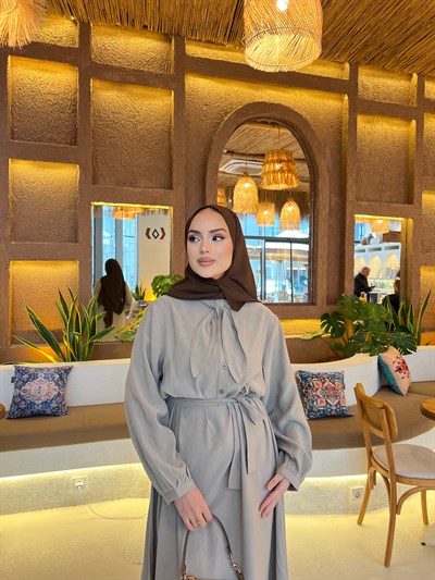 Damla Bağlamalı Elbise - Taş