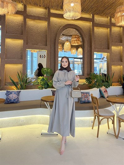 Damla Bağlamalı Elbise - Taş