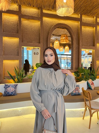 Damla Bağlamalı Elbise - Taş
