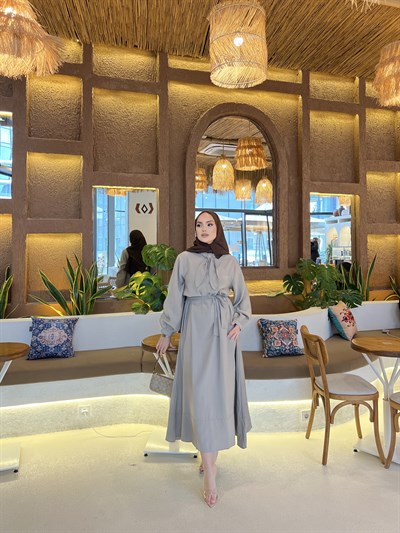 Damla Bağlamalı Elbise - Taş