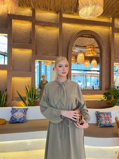 Damla Bağlamalı Elbise - Yeşil 