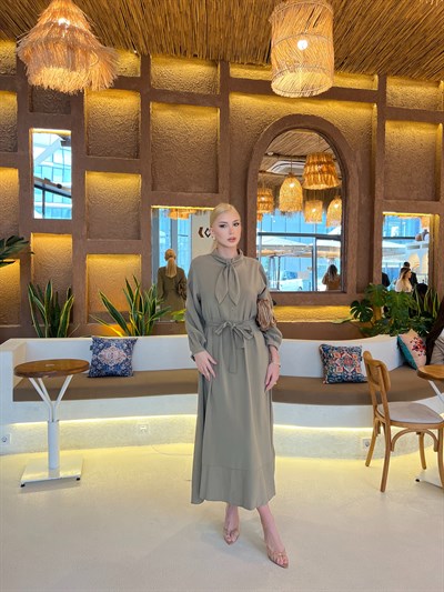 Damla Bağlamalı Elbise - Yeşil 