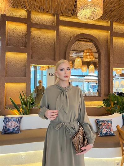 Damla Bağlamalı Elbise - Yeşil 