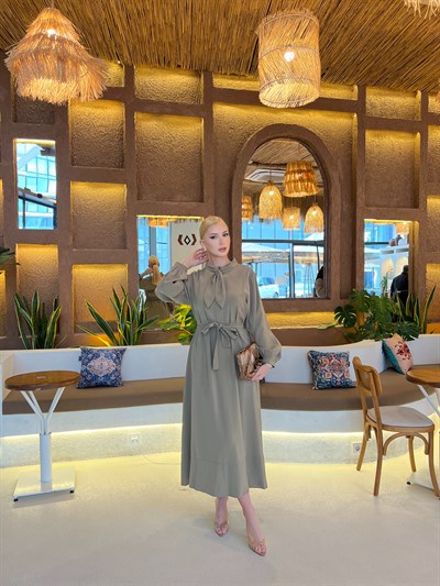 Damla Bağlamalı Elbise - Yeşil 