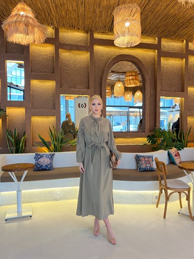 Damla Bağlamalı Elbise - Yeşil 