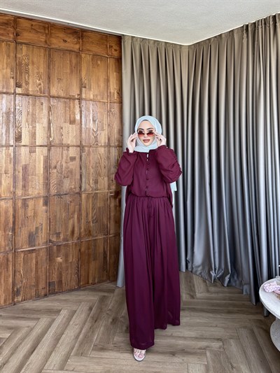 Danla Düğmeli Takım - Bordo