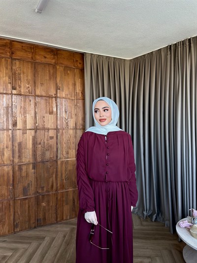 Danla Düğmeli Takım - Bordo