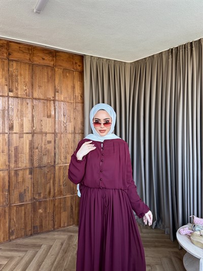 Danla Düğmeli Takım - Bordo