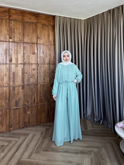 Danla Düğmeli Takım - Çağla