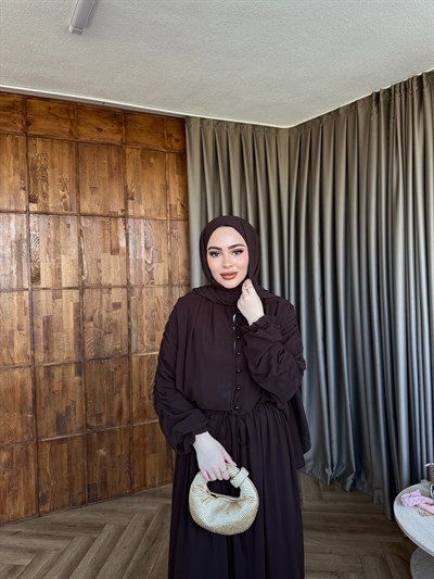 Danla Düğmeli Takım - Kahve