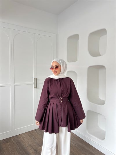 Darla Piliseli Gömlek - Mürdüm