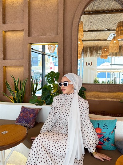 Derli Puantiye Elbise - Beyaz