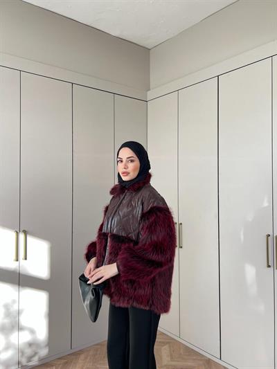Dina Kürk Detaylı Mont Bordo