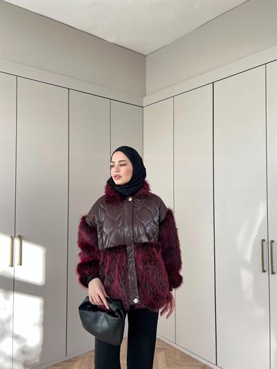 Dina Kürk Detaylı Mont Bordo