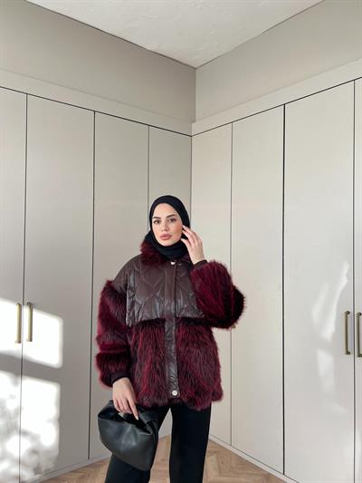 Dina Kürk Detaylı Mont Bordo