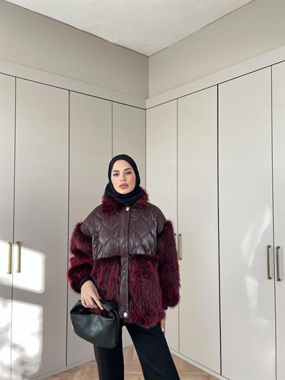 Dina Kürk Detaylı Mont Bordo