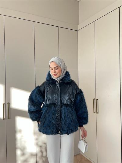 Dina Kürk Detaylı Mont Lacivert