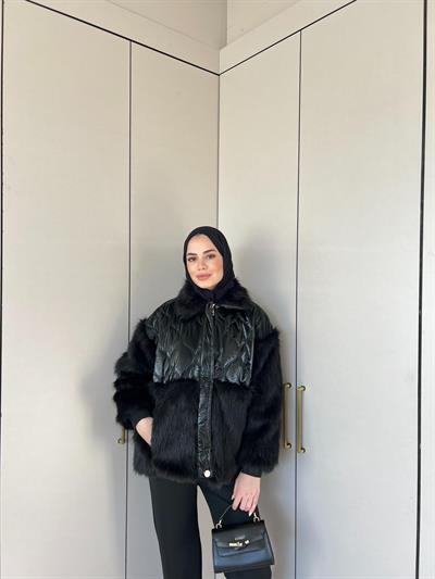 Dina Kürk Detaylı Mont Siyah