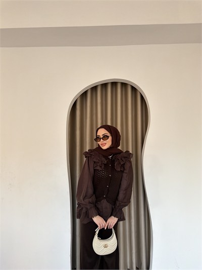 Dinna Hırkalı Triko Takım - Kahve