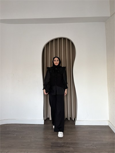 Dinna Hırkalı Triko Takım - Siyah