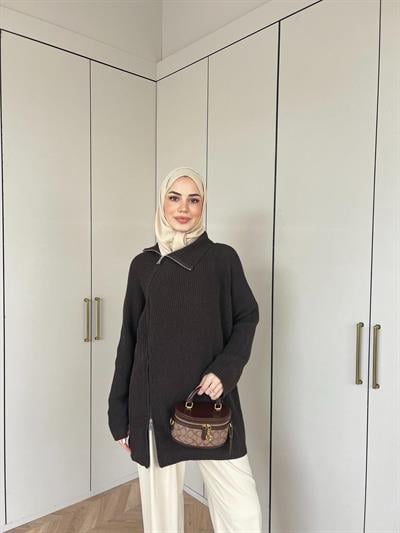 Dora Fermuarlı Kazak - Acı Kahve