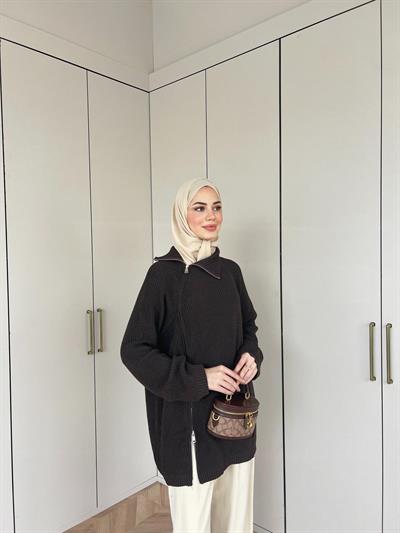 Dora Fermuarlı Kazak - Acı Kahve