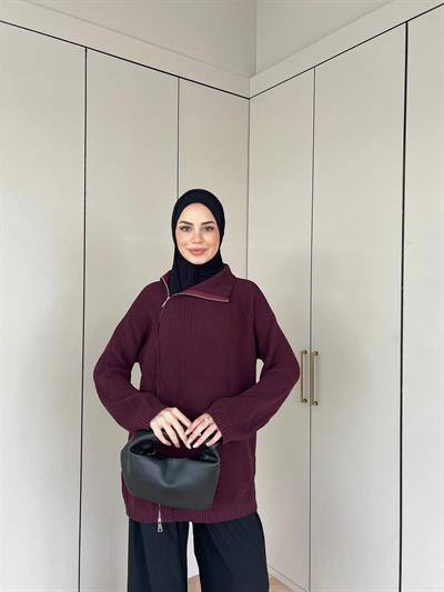 Dora Fermuarlı Kazak - Bordo