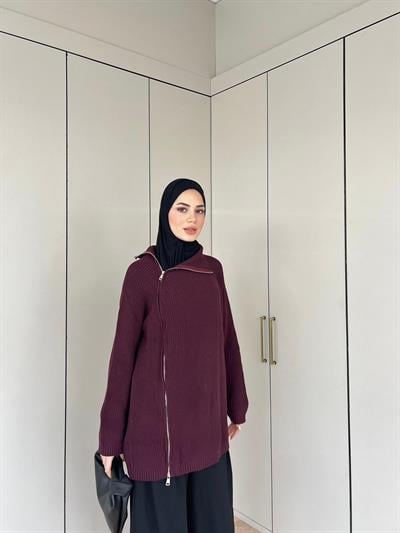 Dora Fermuarlı Kazak - Bordo