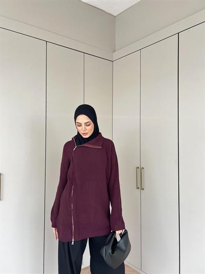 Dora Fermuarlı Kazak - Bordo